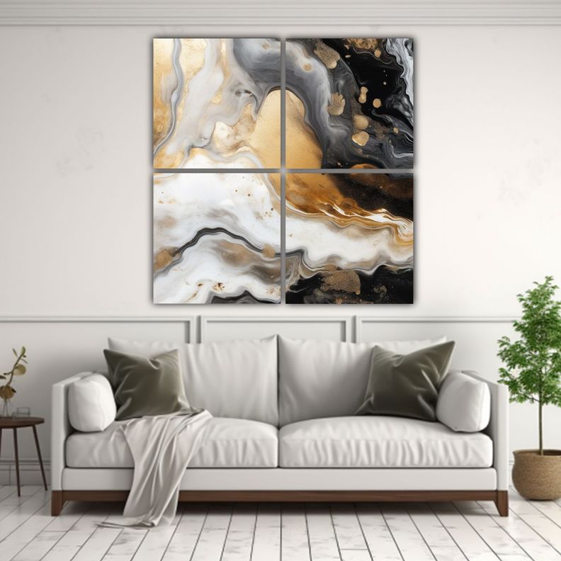 Cuatro Lienzos De Tela Abstracto Living M Textura 180x180 Cm-2