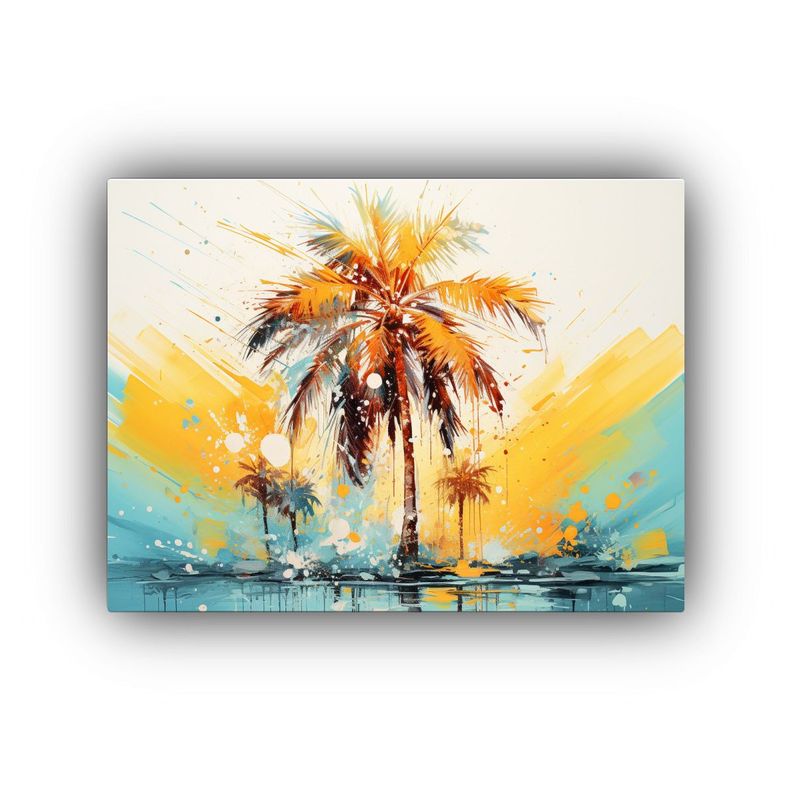 Cuadro Abstracto Acuarela Alegría Palmera Amarillo Y Turque 65x50cm-0
