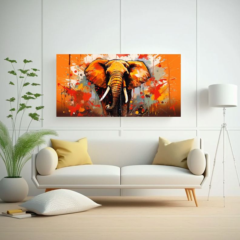 Pintura Decorativa De Elefante Africano En Colores 140x70cm-2