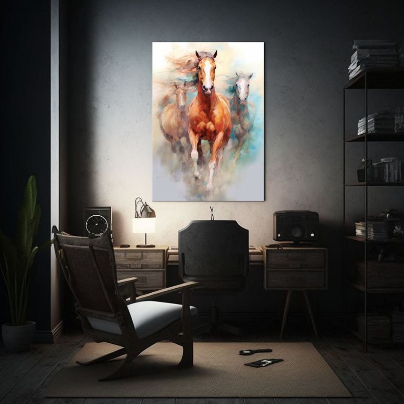 Pintura óleo Impacto Visual Caballos Estilo 50x65cm-2