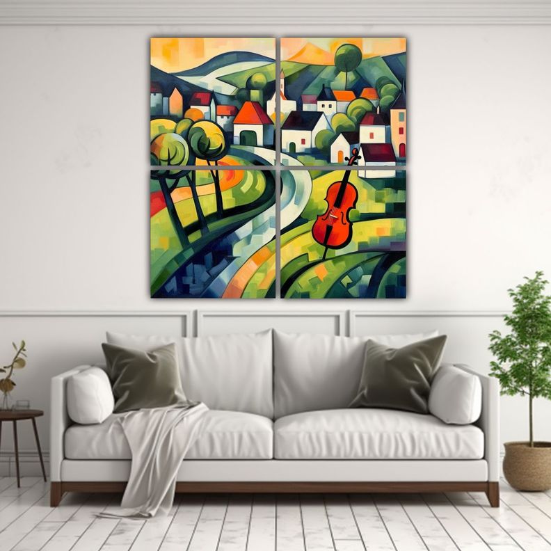Cuadro Abstracto De Rheingau Alemania En Violas 60x60 Cm-2