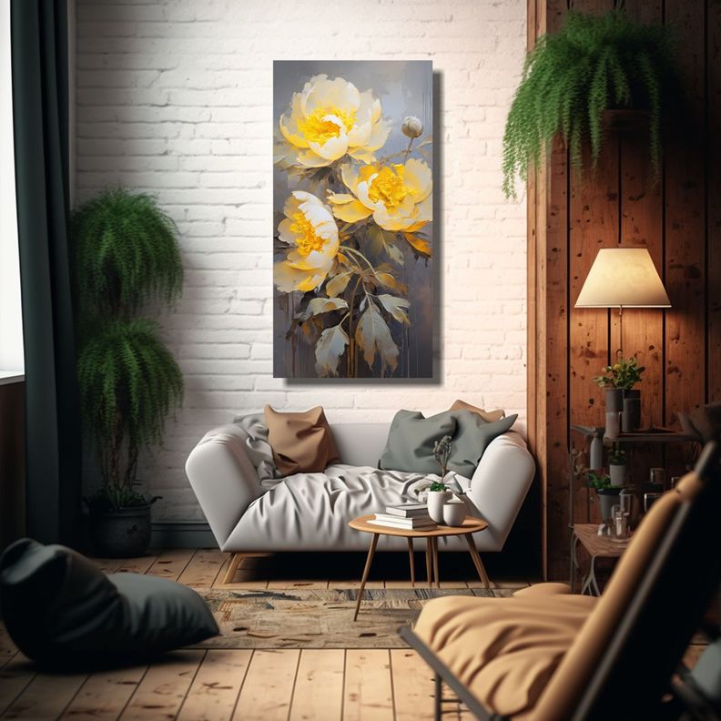Arte De Pared Abstracción Original Amarillo 70x140cm-2