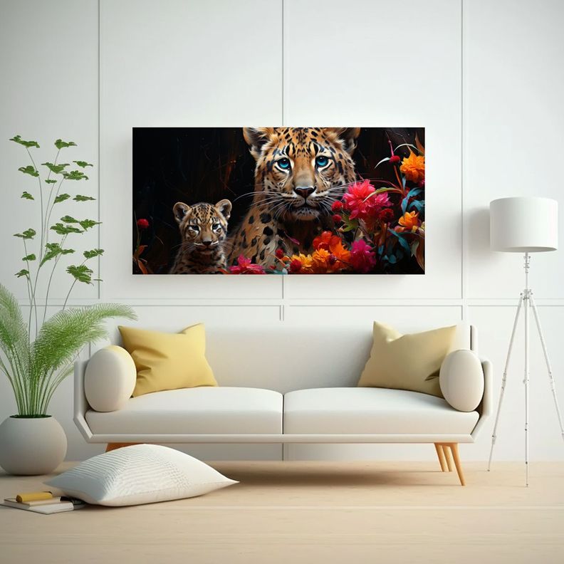 Cuadro En Bastidor Patrón Leopardo Colorido Estil 140x70cm-2