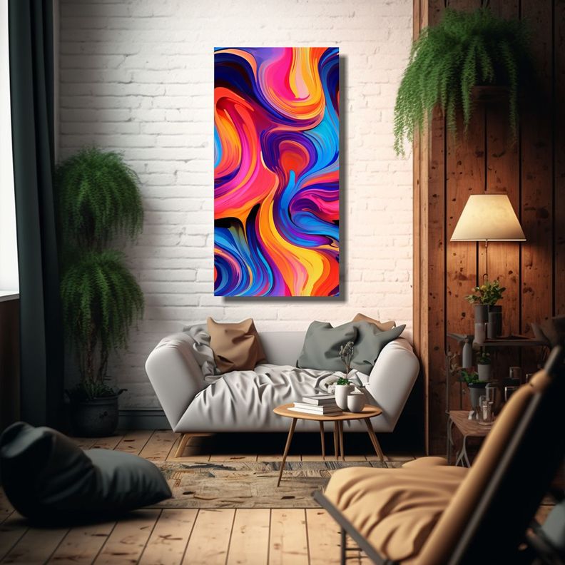 Pintura Abstracta De Ola Marina Con Derrame De 40x80cm-2