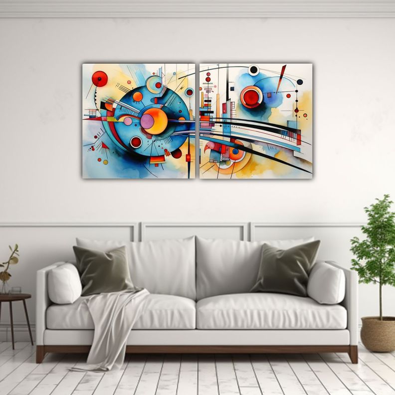 Pinturas Abstractas Acuarelas Kandinsky: Impacto 140x70 Cm-2