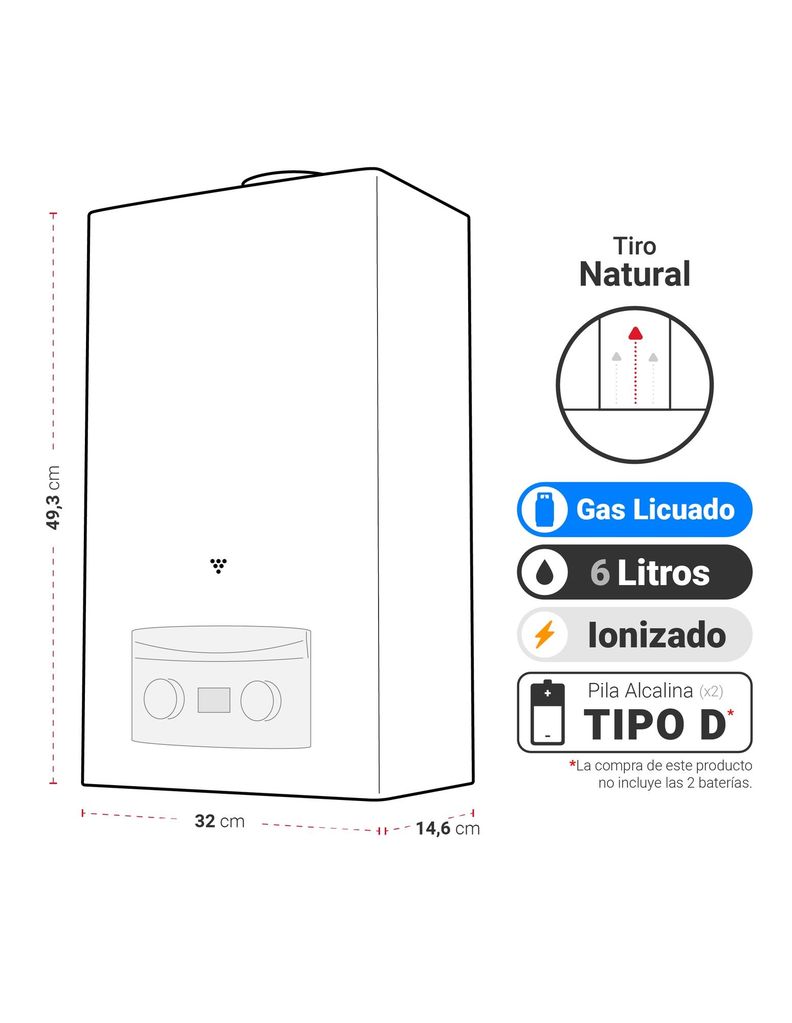 Calefont Tiro Natural 6 litros Gas Licuado-5