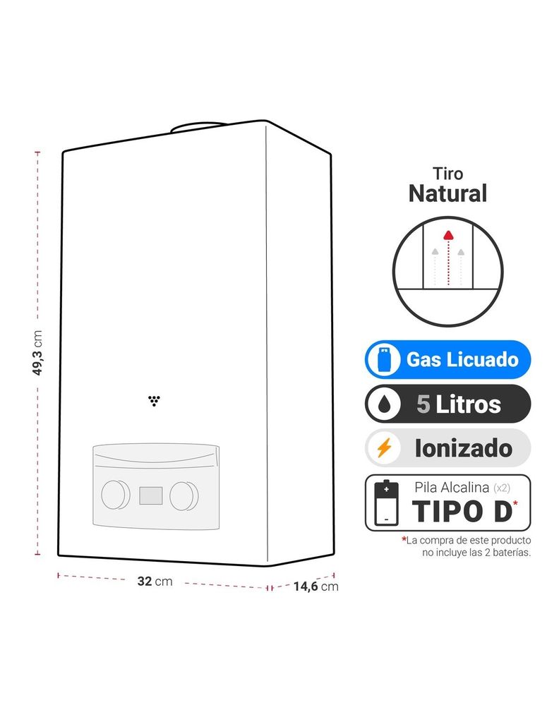 Calefont Tiro Natural 5 litros Gas Licuado-1