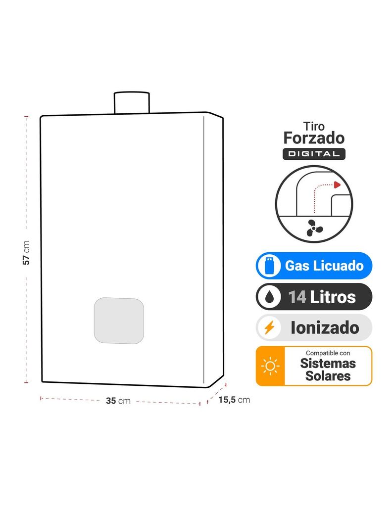 Calefont Tiro Forzado, Digital, 14 litros, Gas Licuado-1
