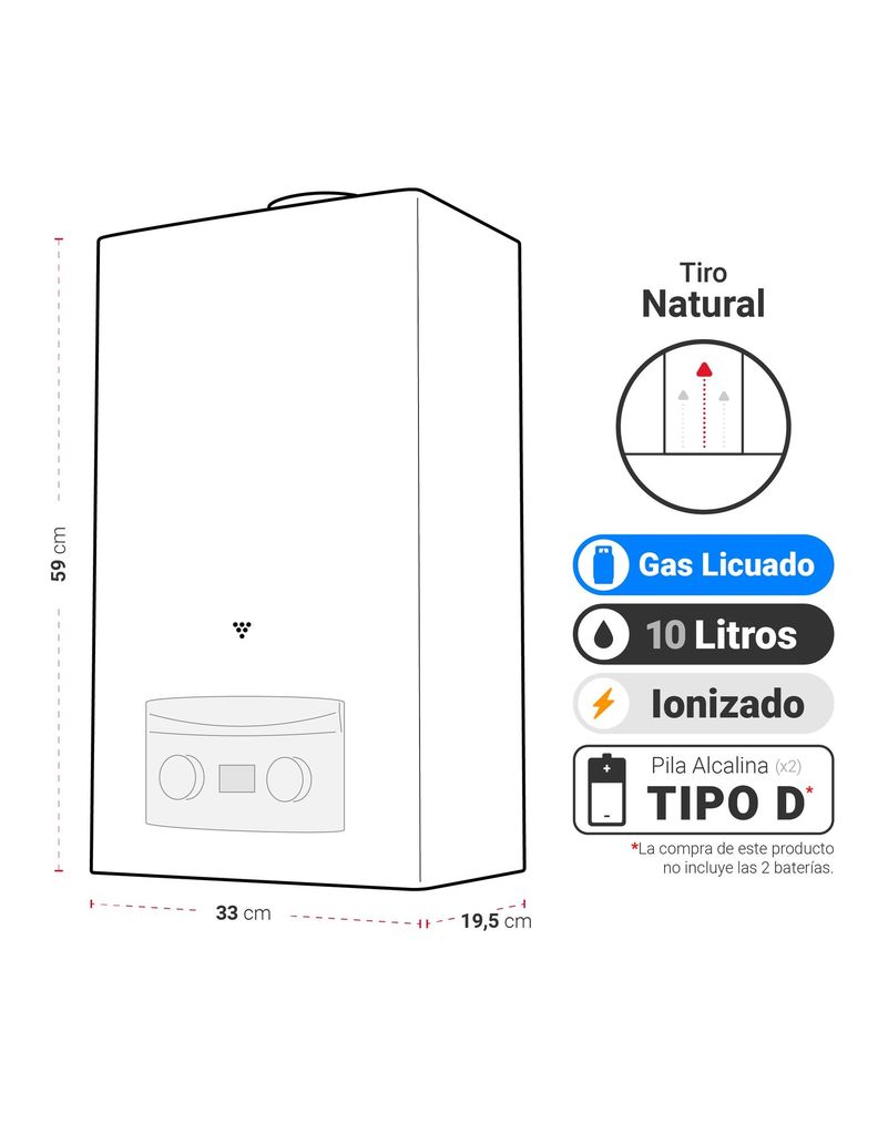 Calefont Tiro Natural 10 litros Gas Licuado-3