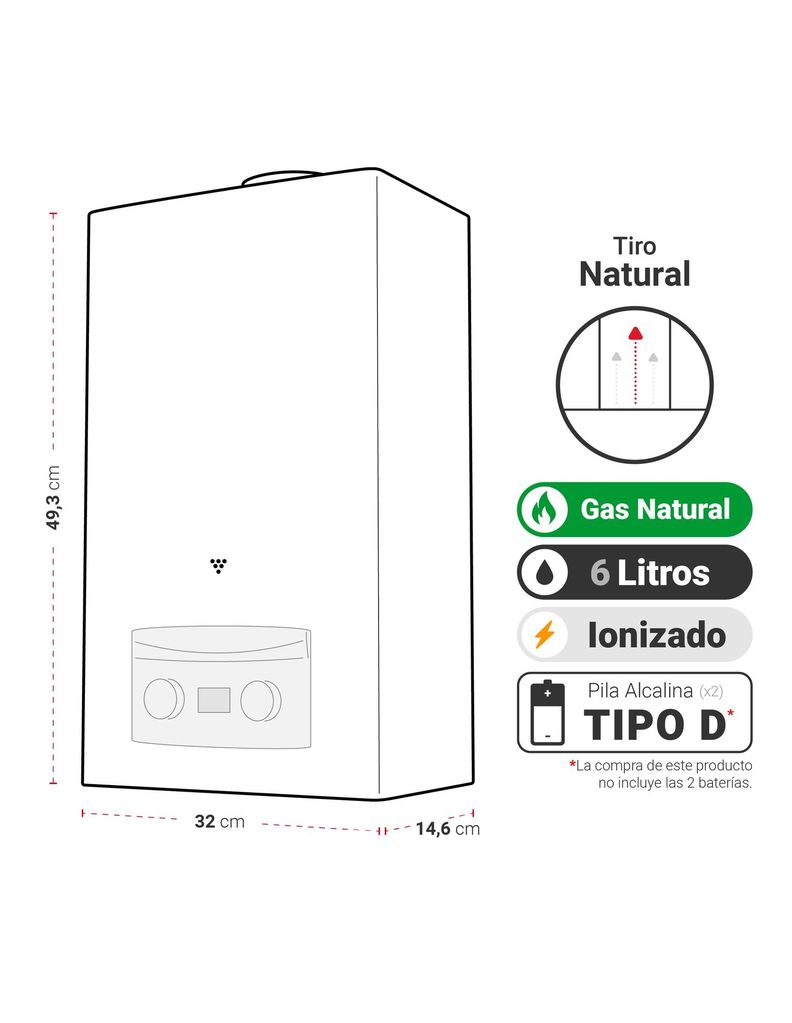 Calefont Tiro Natural 6 litros Gas Natural-2