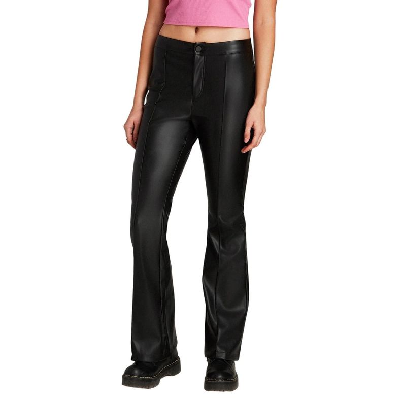 Pantalón De Eco Cuero Flare Negro-0