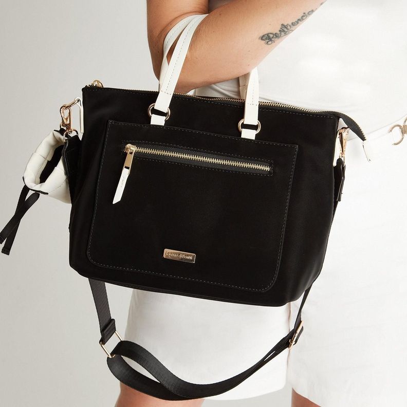 Cartera Con Asa Textura Suave Negro-2
