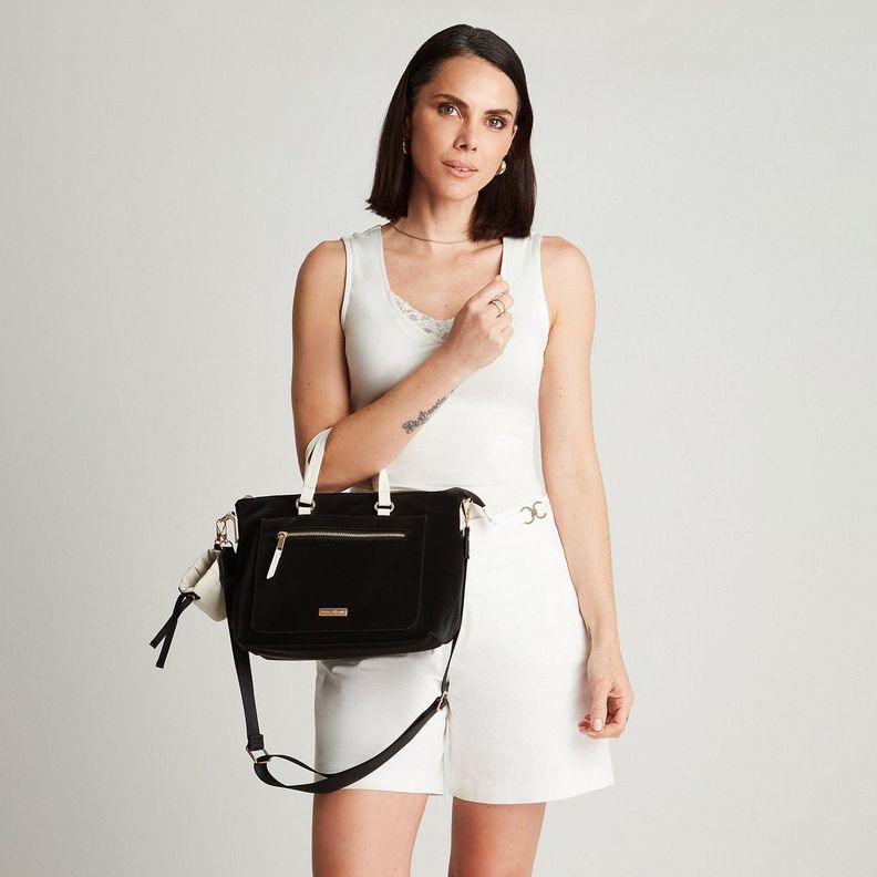 Cartera Con Asa Textura Suave Negro-3