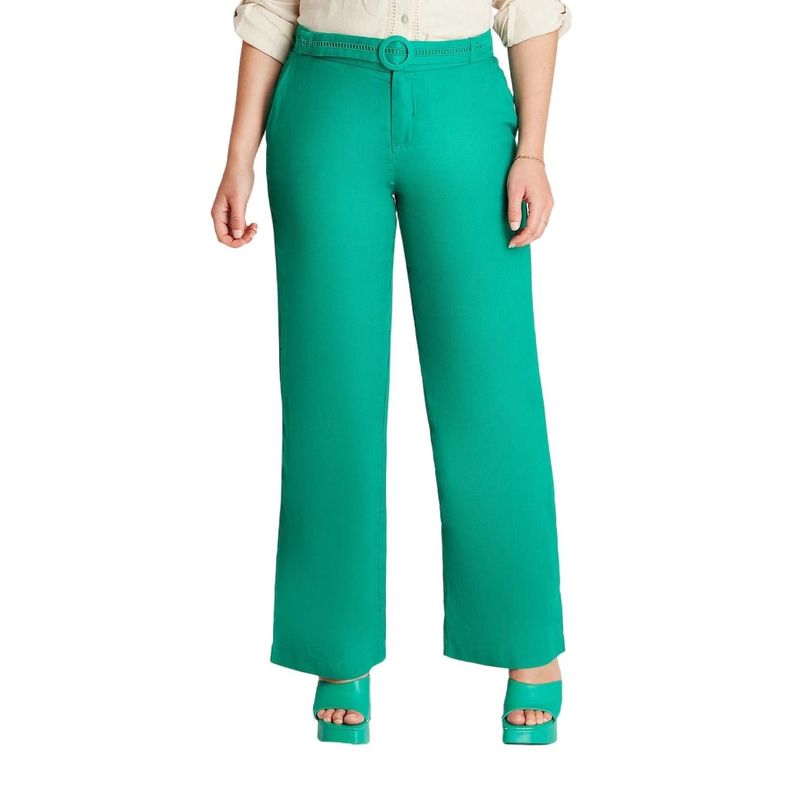 Pantalón Lino Formal Verde Cinturón-0