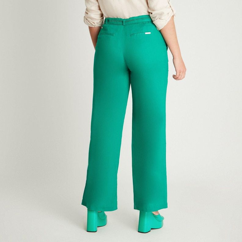 Pantalón Lino Formal Verde Cinturón-1