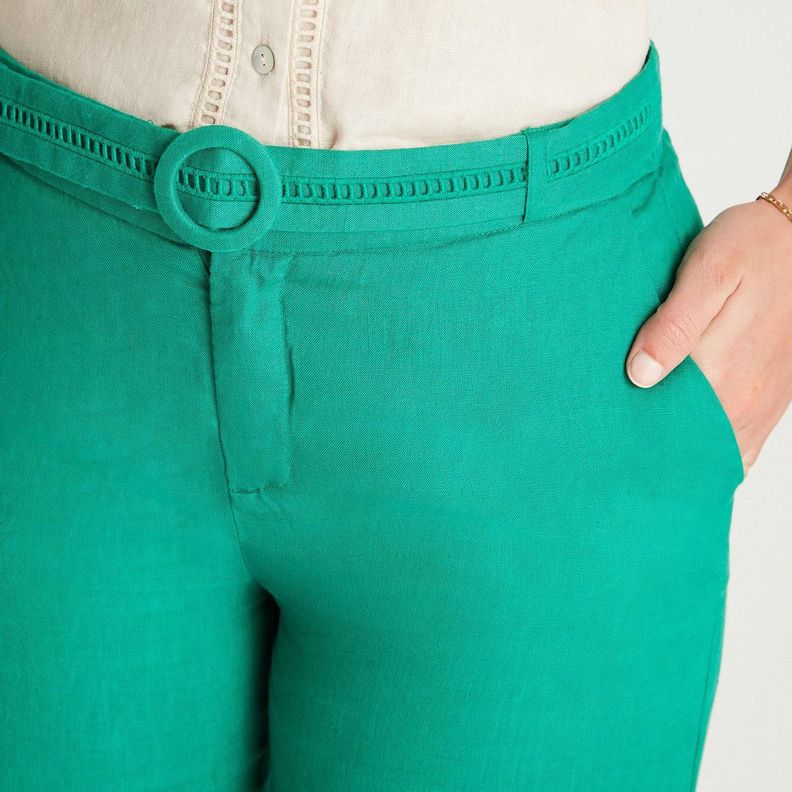Pantalón Lino Formal Verde Cinturón-2