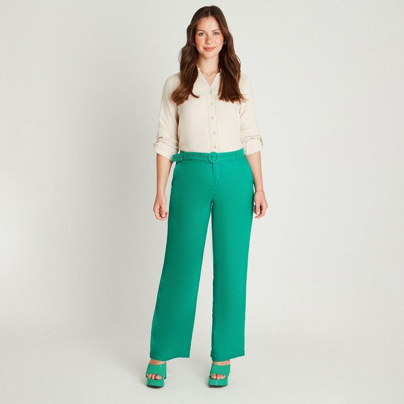 Pantalón Lino Formal Verde Cinturón-3