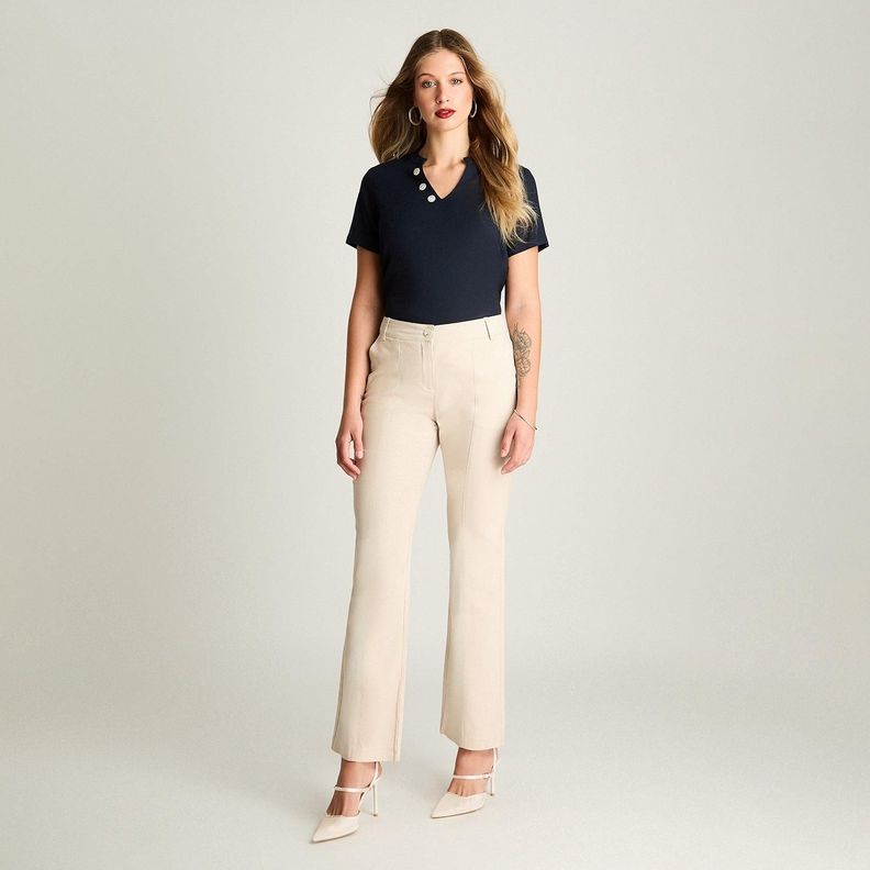 Pantalón Formal De Lino Recto Arena-3