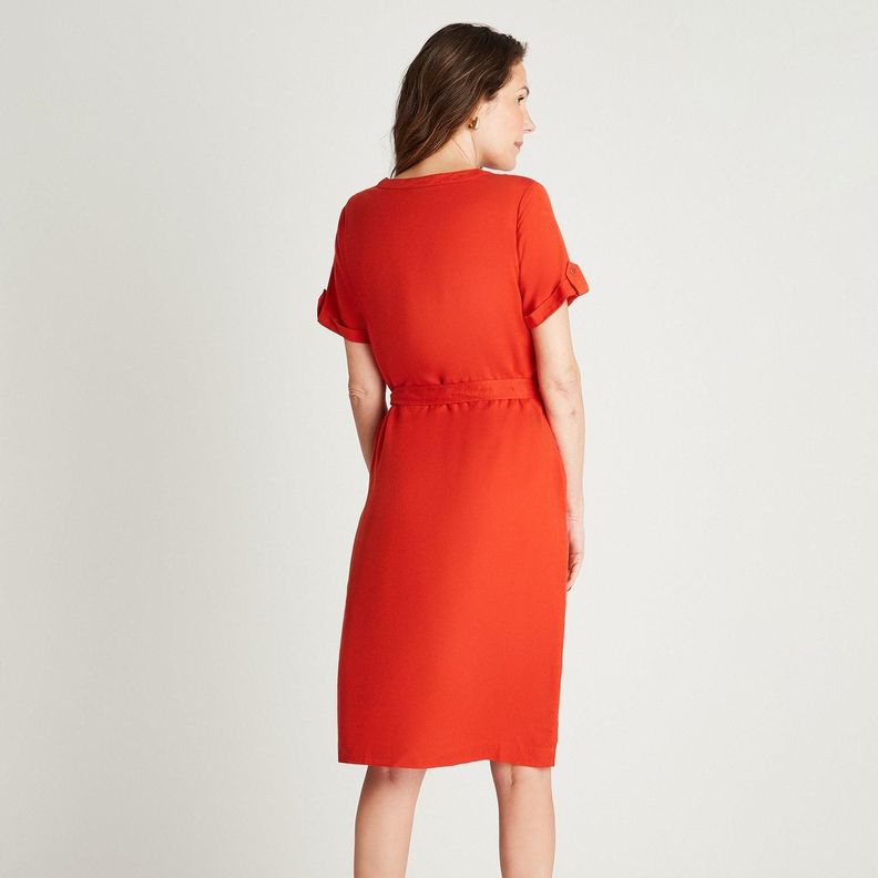 Vestido Maxi Lino Naranjo Manga Corta Cuello Mao-1