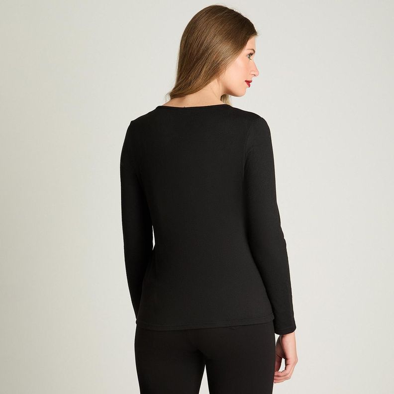 Polera Manga Larga Lanialla Escote V Estampada Negro-1