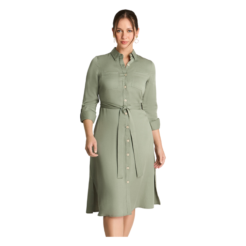 Vestido Manga Larga Lyocell Camisero Verde-0