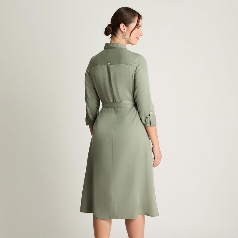 Vestido Manga Larga Lyocell Camisero Verde-1