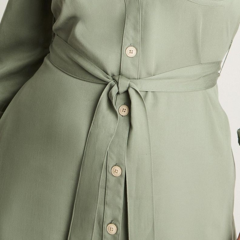 Vestido Manga Larga Lyocell Camisero Verde-2