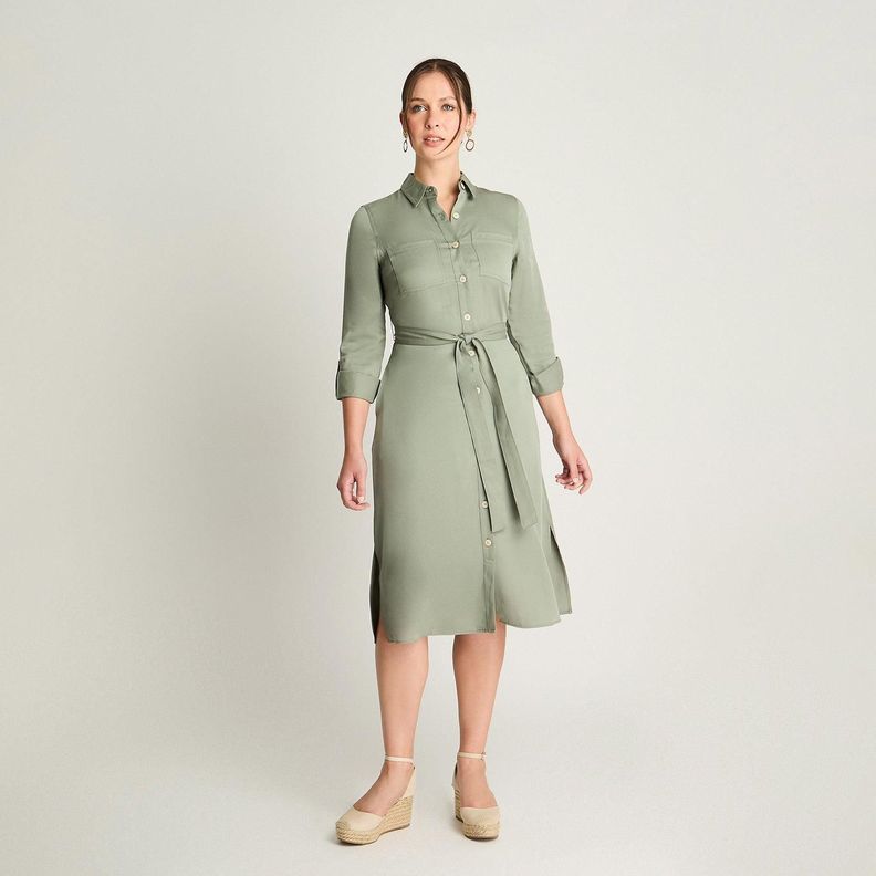 Vestido Manga Larga Lyocell Camisero Verde-3
