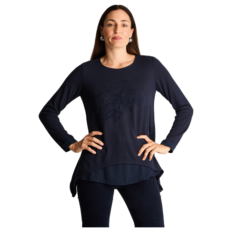 Polera Manga Larga Lanilla Print Frontal Azul-4