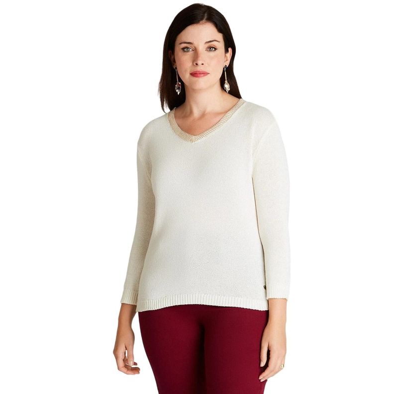 Sweater Crudo Manga Larga Cuello V-0