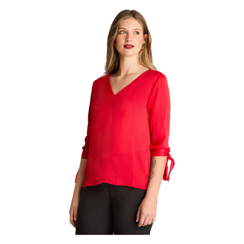 Blusa Escote V Manga 3/4 Con Amarra Rojo-0