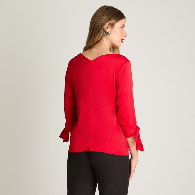 Blusa Escote V Manga 3/4 Con Amarra Rojo-1