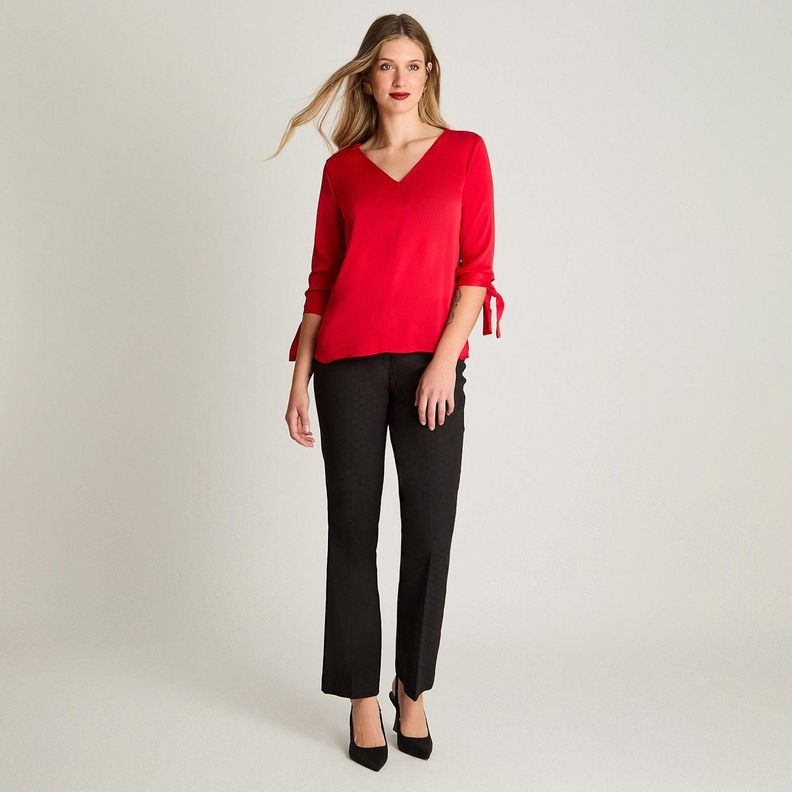 Blusa Escote V Manga 3/4 Con Amarra Rojo-3