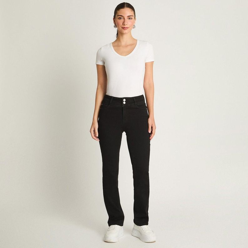 Jeans Recto 5 Bolsillos Push Up Negro-3