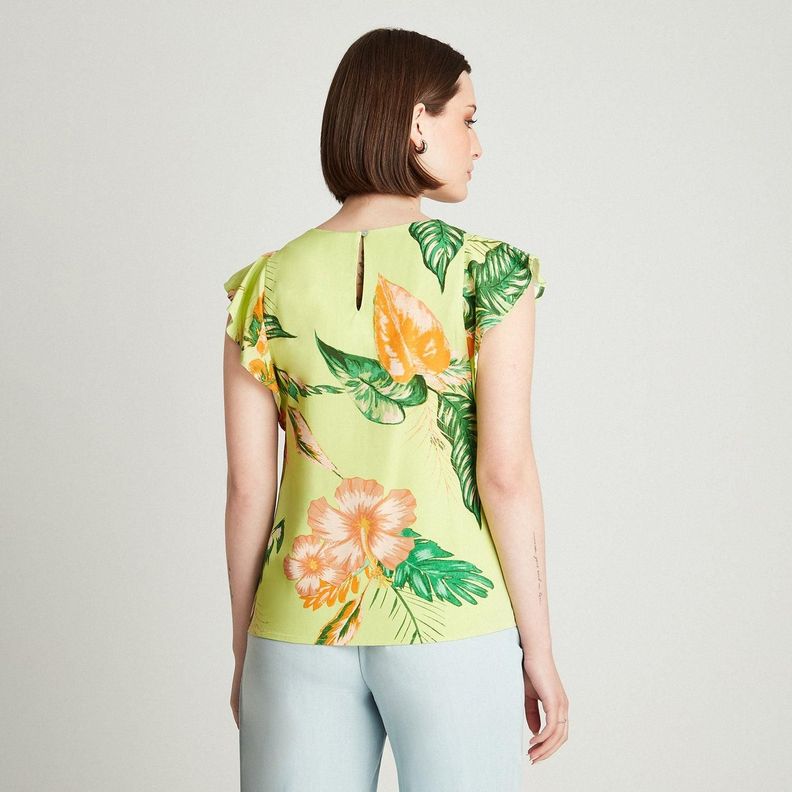 Blusa Pistacho Manga Corta Estampado Cuello V-1