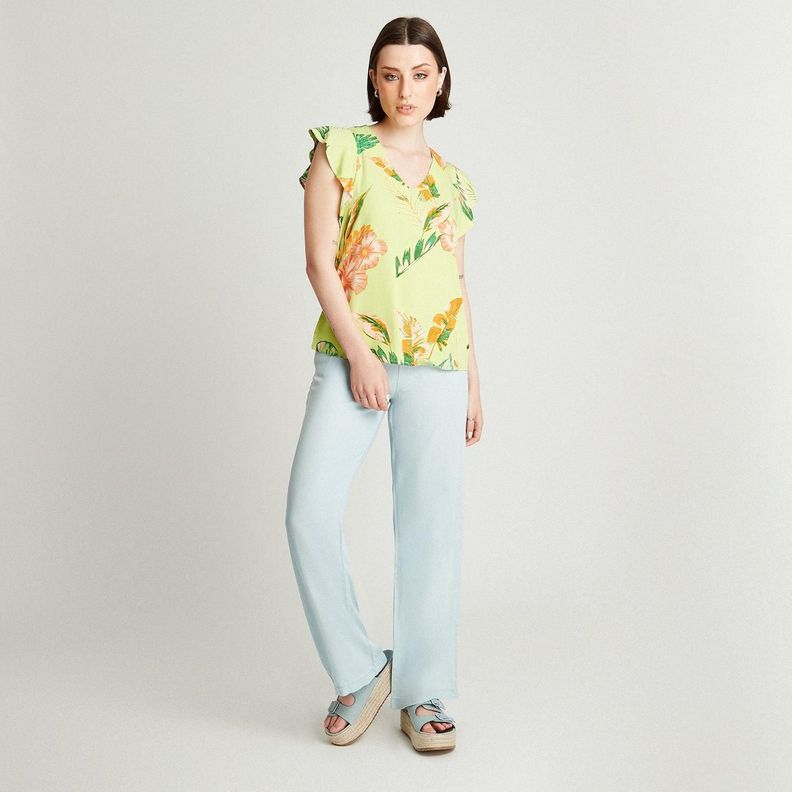 Blusa Pistacho Manga Corta Estampado Cuello V-3