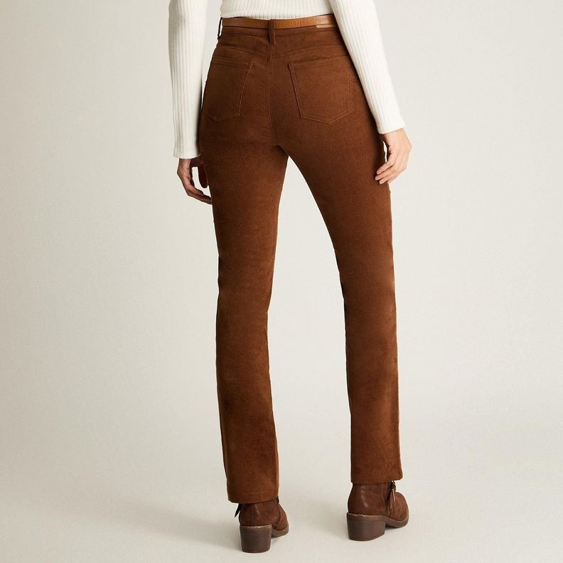 Pantalón De Cotele 5 Bolsillos Con Cinturón Café-0