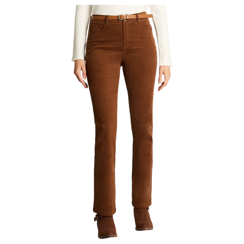 Pantalón De Cotele 5 Bolsillos Con Cinturón Café-4