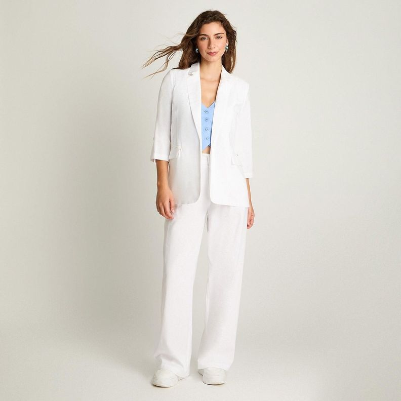 Blazer 3/4 Lino Manga Roll Up Blanco-3