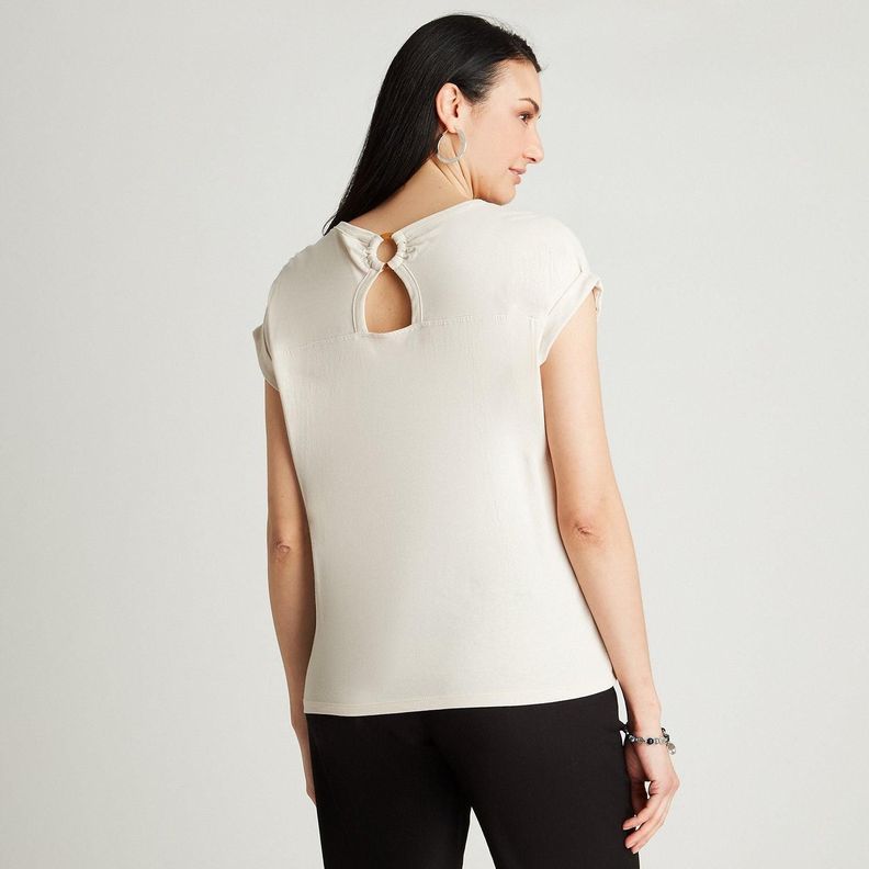 Polera Beige Manga Corta Estampado-1