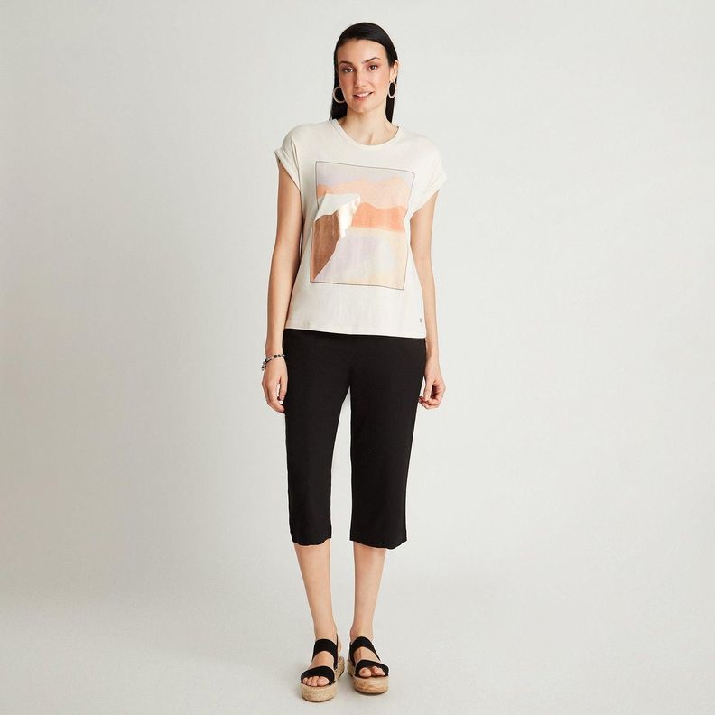 Polera Beige Manga Corta Estampado-2