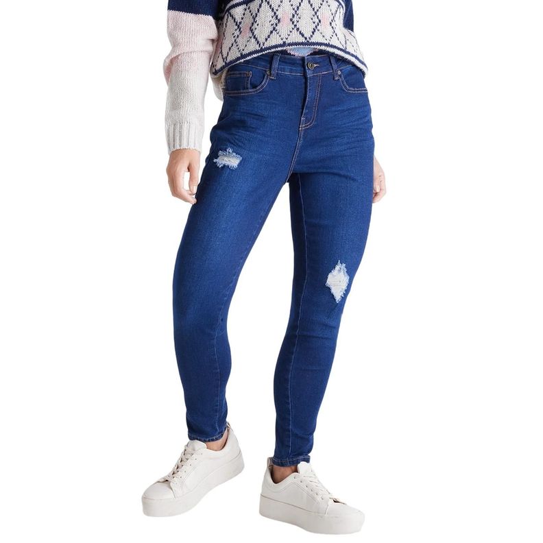 Jeans Pitillo 5 Bolsillos Con Roturas-0