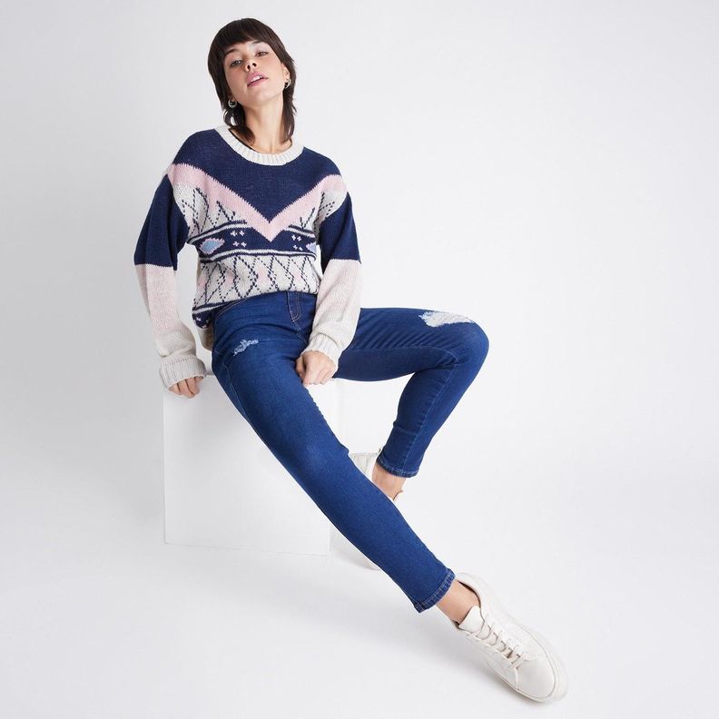 Jeans Pitillo 5 Bolsillos Con Roturas-2