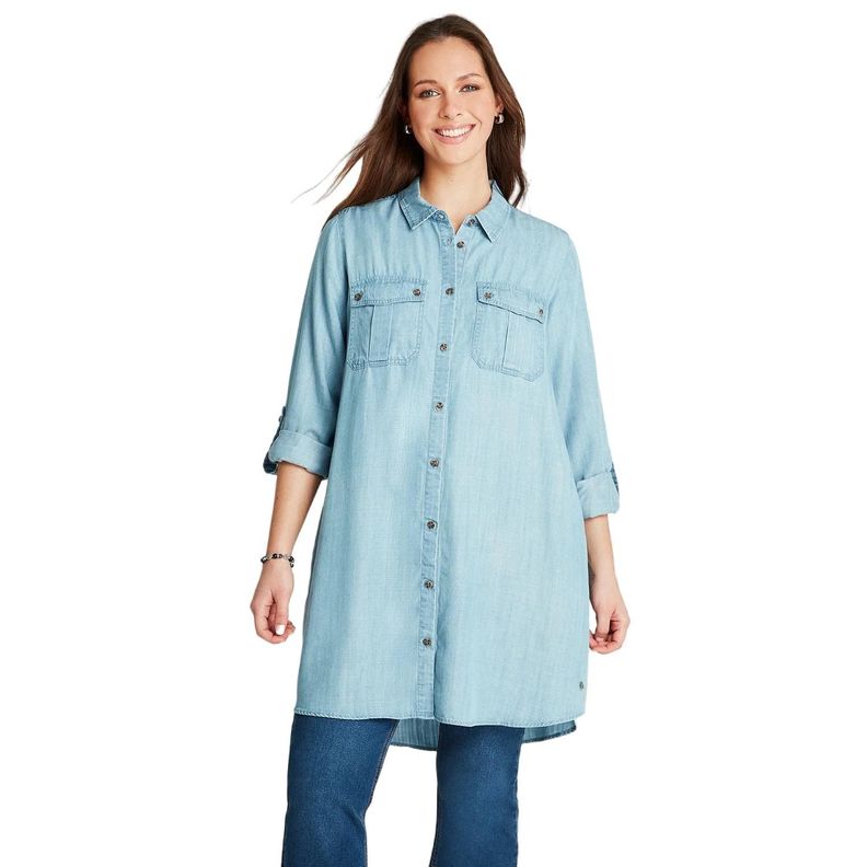 Blusón Celeste Lyocell Denim Manga Roll Up-0