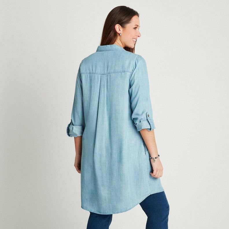 Blusón Celeste Lyocell Denim Manga Roll Up-1
