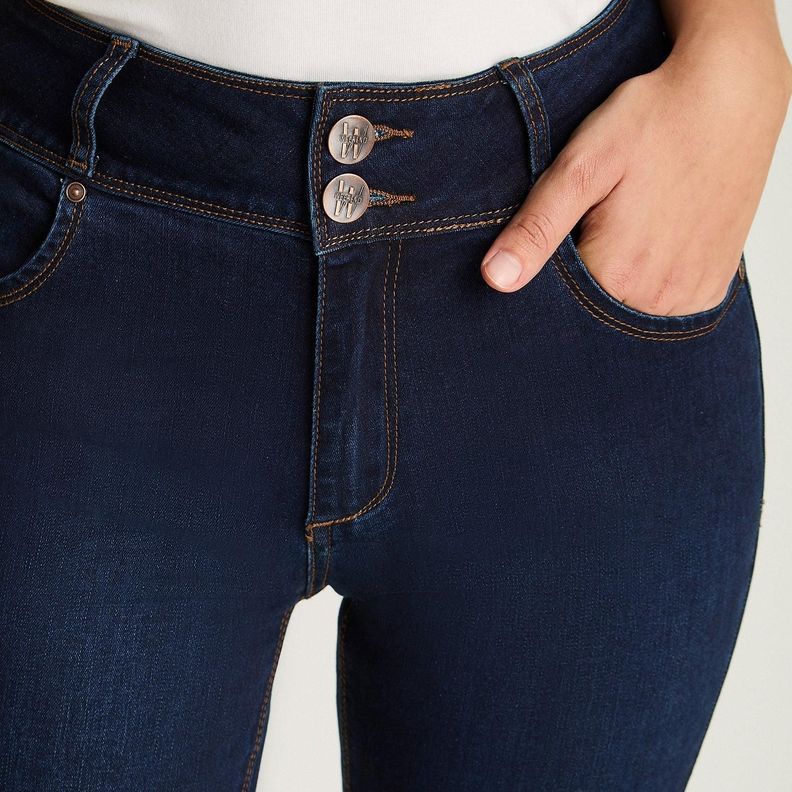 Jeans Slim 5 Bolsillos Pretina Dos Botones Push Up Azul Marino-2