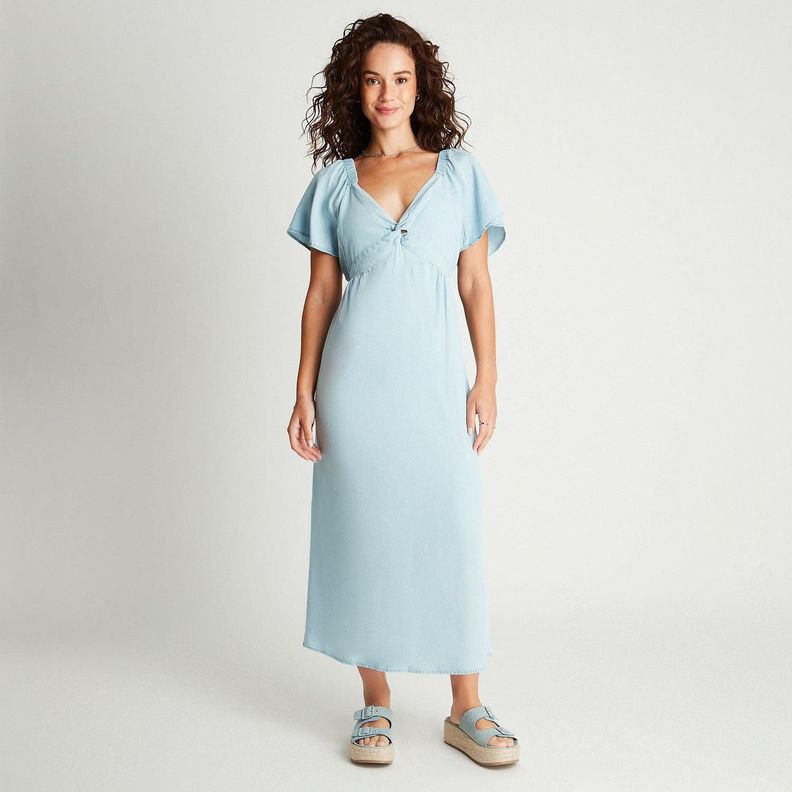 Vestido Midi Lyocell Celeste Detalle En Espalda-0