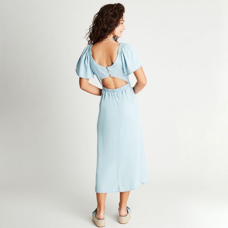 Vestido Midi Lyocell Celeste Detalle En Espalda-1