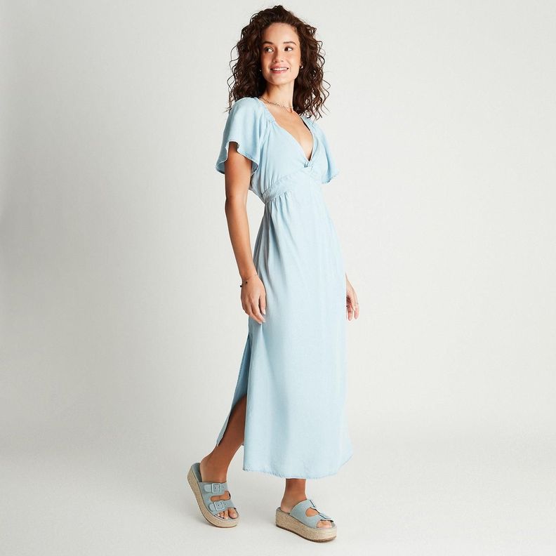 Vestido Midi Lyocell Celeste Detalle En Espalda-3