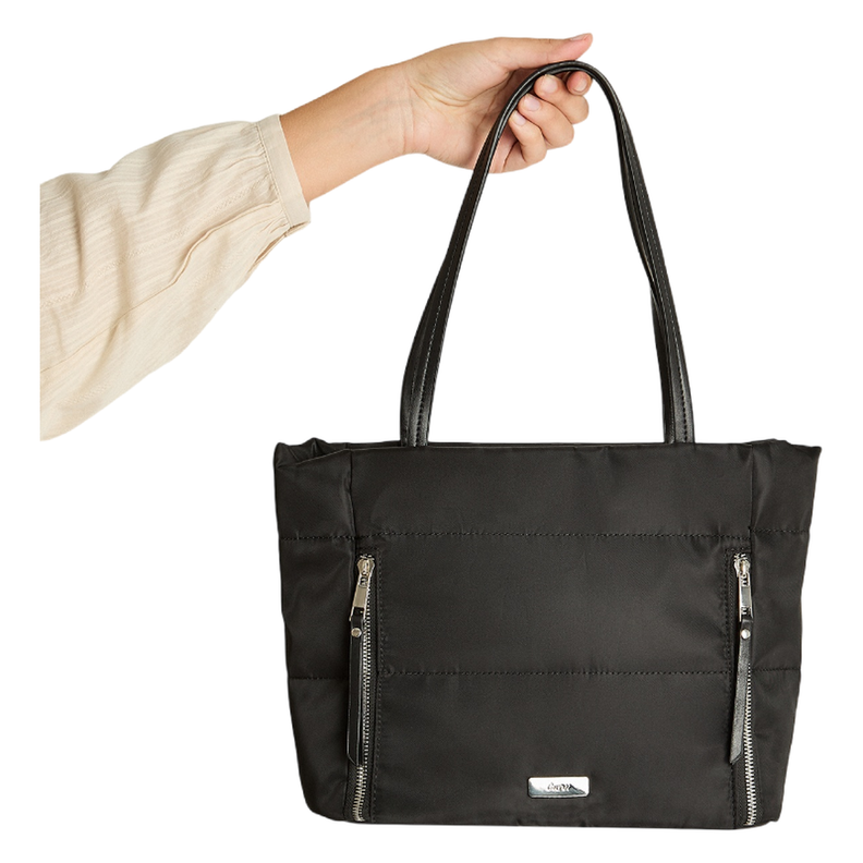 Cartera Shop Bag De Tela Con Cierres Negro-0